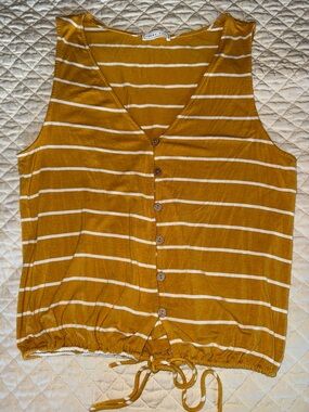 emory park Mustard Yellow & White Striped Button-Front Tank